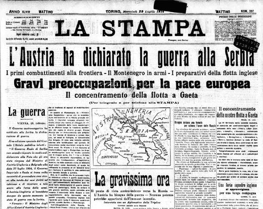 La Stampa del 29 luglio 1914 - Austria dichiara guerra